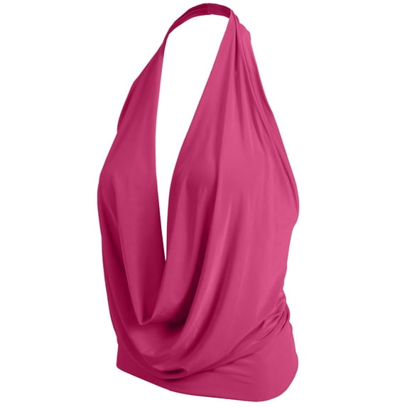 J. METHOD Women's Sleeveless Halter Neck Lightweight Low Cut Deep V Neck Sexy Draped Backless Top Blouse NEWT07 Fuchsia S