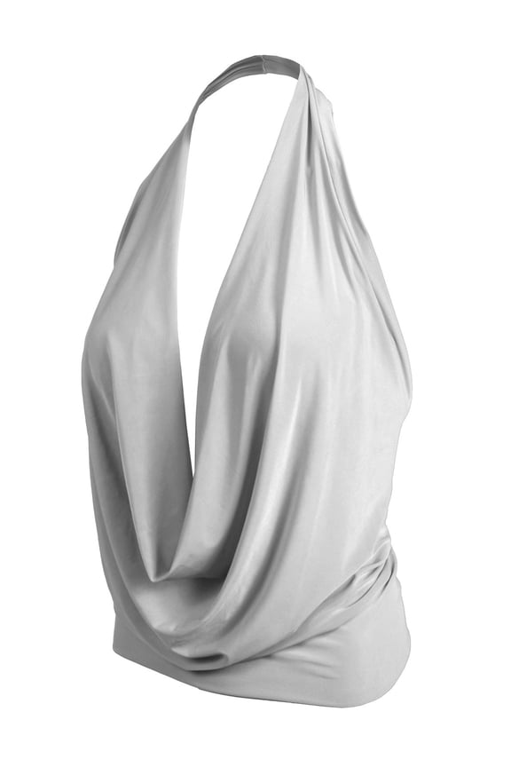 Women's Sleeveless Halter Neck Lightweight Low Cut Deep V Neck Sexy Draped Backless Top Blouse NEWT07 Light Gray L