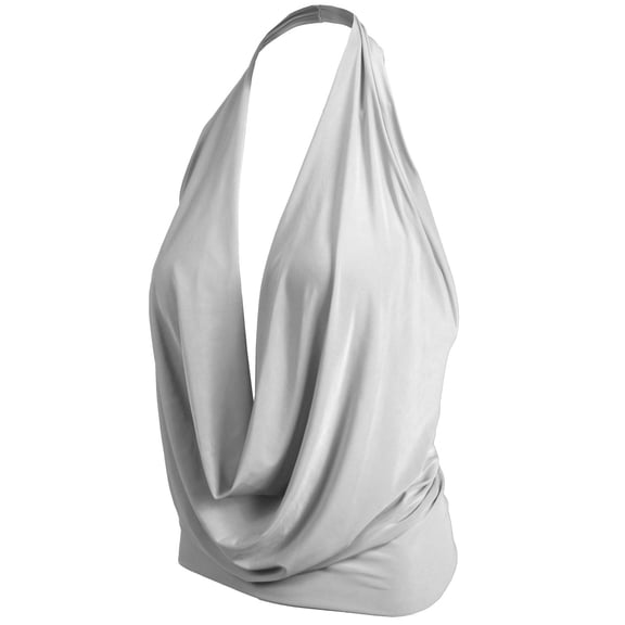 J. METHOD Women's Sleeveless Halter Neck Lightweight Low Cut Deep V Neck Sexy Draped Backless Top Blouse NEWT07 Light Gray S