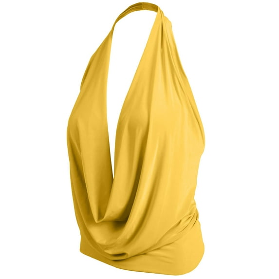 J. METHOD Women's Sleeveless Halter Neck Lightweight Low Cut Deep V Neck Sexy Draped Backless Top Blouse NEWT07 Mustard S