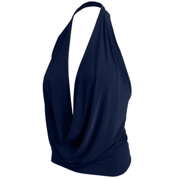 J. METHOD Women's Sleeveless Halter Neck Lightweight Low Cut Deep V Neck Sexy Draped Backless Top Blouse NEWT07 Navy L