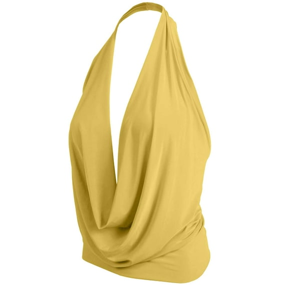 J. METHOD Women's Sleeveless Halter Neck Lightweight Low Cut Deep V Neck Sexy Draped Backless Top Blouse NEWT07 Yellow S