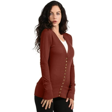 J. METHOD Women's Snap Button Cardigan Long Sleeve Knit Ribbed Sweater NEWJ181 Dark Rust 1X