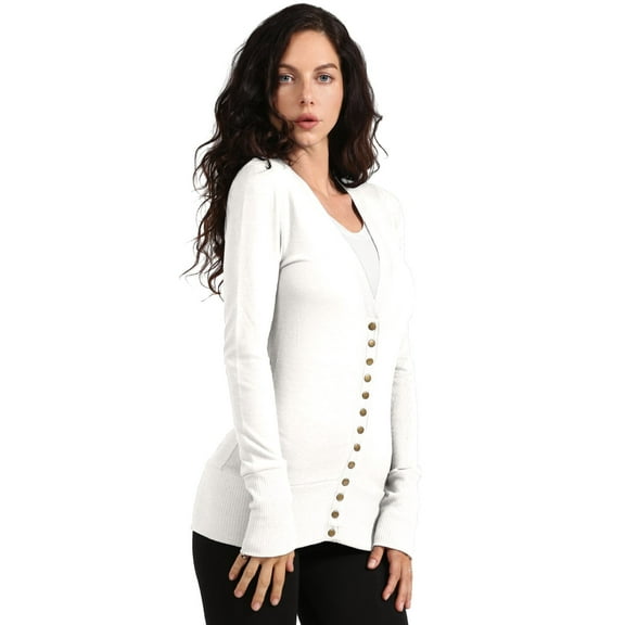 J. METHOD Women's Snap Button Cardigan Long Sleeve Knit Ribbed Sweater NEWJ181 Ivory M