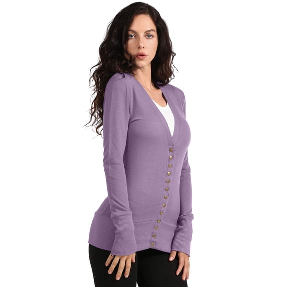 J. METHOD Women's Snap Button Cardigan Long Sleeve Knit Ribbed Sweater NEWJ181 Lilac Grey L
