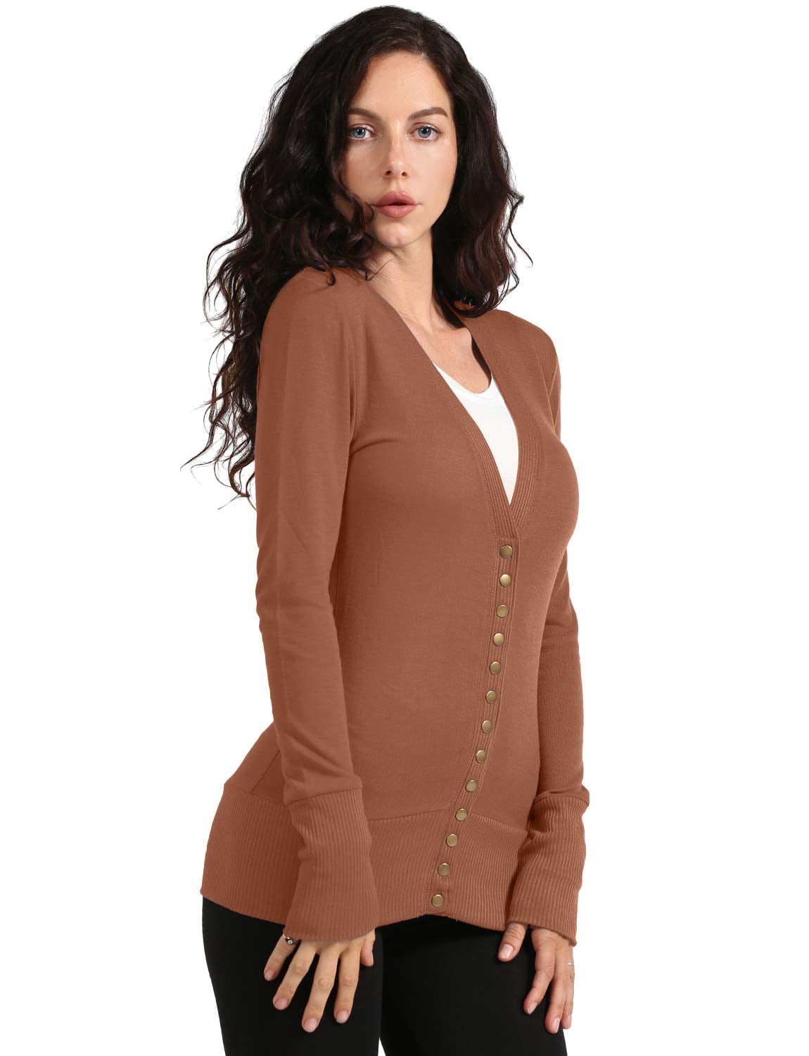 J. METHOD Women's Snap Button Cardigan Long Sleeve Knit Ribbed Sweater ...