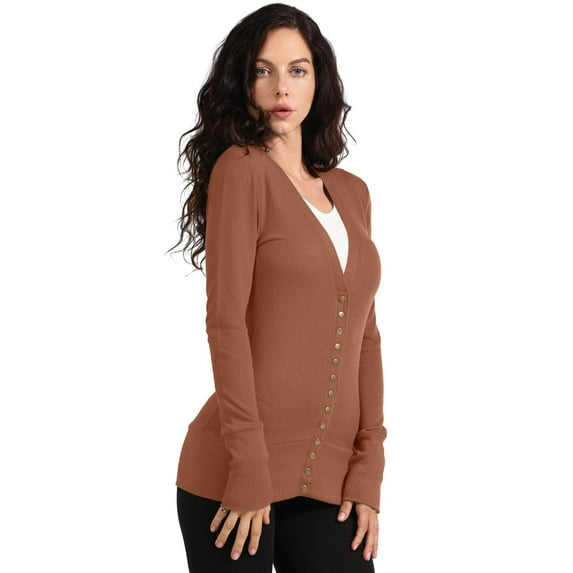 J. METHOD Women's Snap Button Cardigan Long Sleeve Knit Ribbed Sweater NEWJ181 LtBrown M