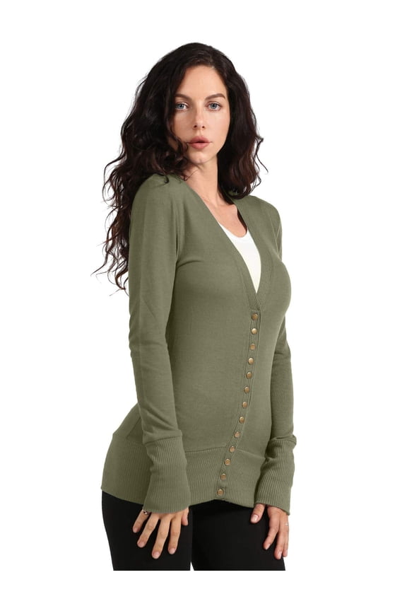 Women's Snap Button Cardigan Long Sleeve Knit Ribbed Sweater NEWJ181 Sage 1X