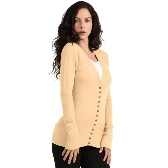 J. METHOD Women's Snap Button Cardigan Long Sleeve Knit Ribbed Sweater NEWJ181 Sand S
