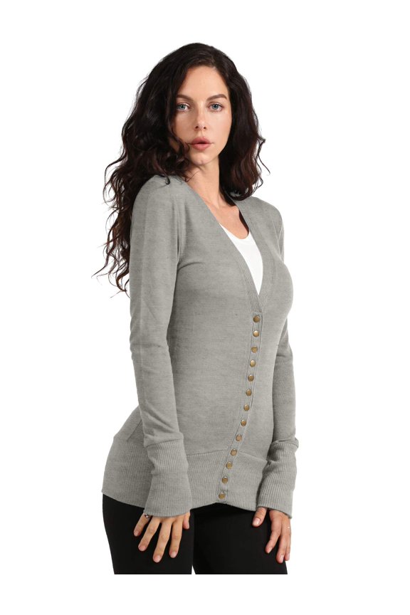 Women's Snap Button Cardigan Long Sleeve Knit Ribbed Sweater