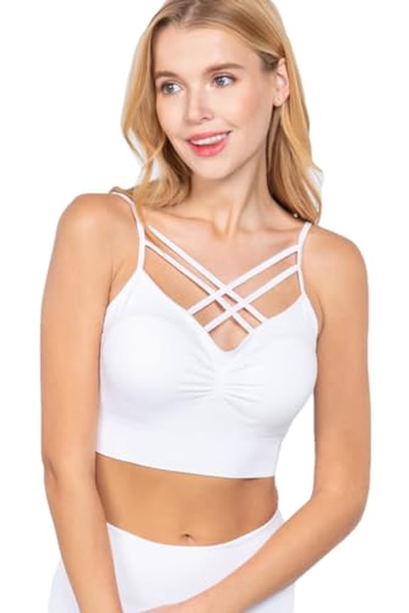 Women's Sports Bra Sleeveless Crisscross Front Strappy Padded Seamless Crop Cami Top
