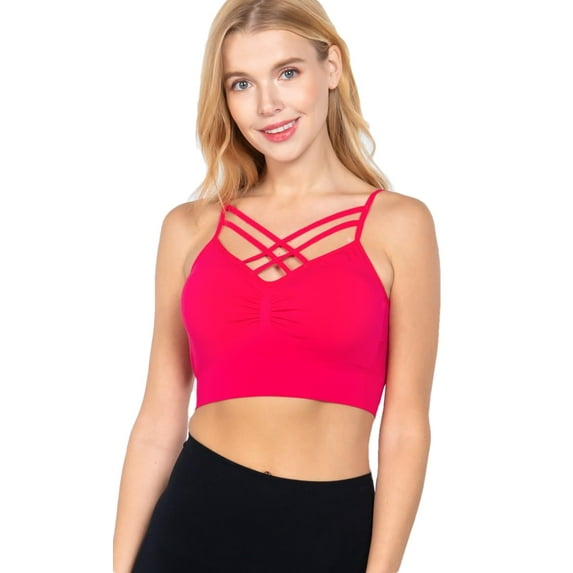 J. METHOD Women's Sports Bra Sleeveless Crisscross Front Strappy Padded Seamless Crop Cami Top