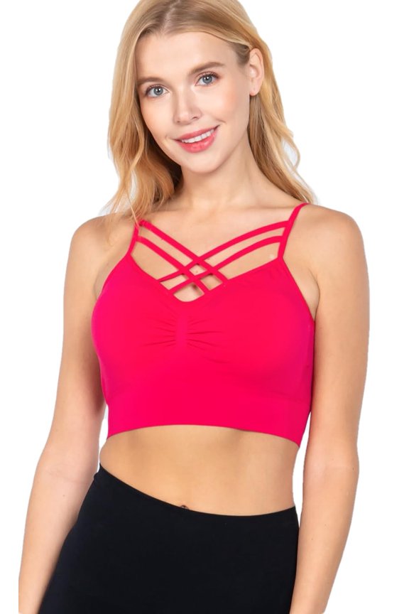 Women's Sports Bra Sleeveless Crisscross Front Strappy Padded Seamless Crop Cami Top