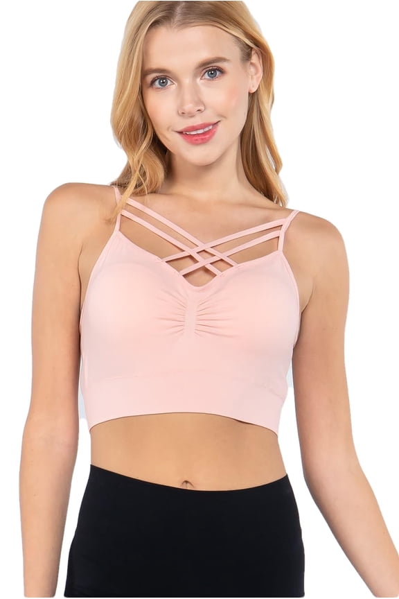 Women's Sports Bra Sleeveless Crisscross Front Strappy Padded Seamless Crop Cami Top