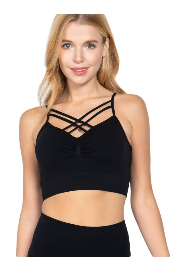 Women's Sports Bra Sleeveless Crisscross Front Strappy Padded Seamless Crop Cami Top