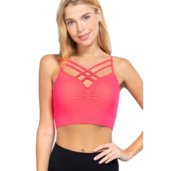 J. METHOD Women's Sports Bra Sleeveless Crisscross Front Strappy Padded Seamless Crop Cami Top
