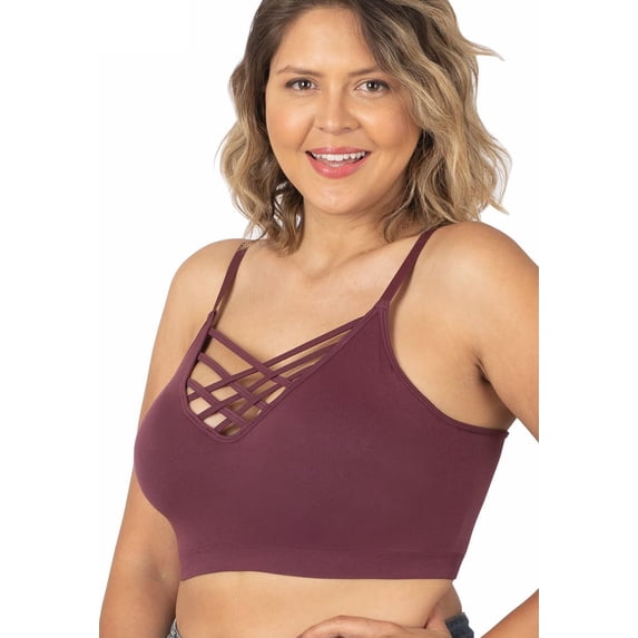 J. METHOD Women's Strappy Bralette – Front V Lattice Sports Bra with Removable Pads Padded Built-in Shelf Bandeau