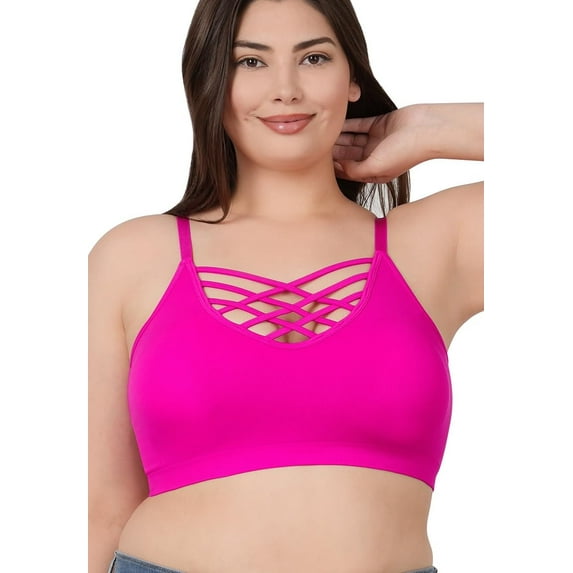 J. METHOD Women's Strappy Bralette – Front V Lattice Sports Bra with Removable Pads Padded Built-in Shelf Bandeau