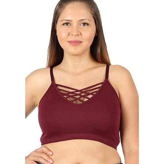 J. METHOD Women's Strappy Bralette – Front V Lattice Sports Bra with Removable Pads Padded Built-in Shelf Bandeau