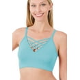 thumbnail image 1 of J. METHOD Women's Strappy Bralette – Front V Lattice Sports Bra with Removable Pads Padded Built-in Shelf Bandeau, 1 of 1