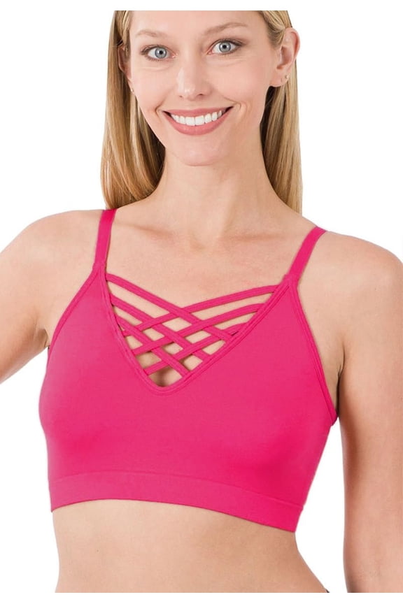 Women's Strappy Bralette – Front V Lattice Sports Bra with Removable Pads Padded Built-in Shelf Bandeau