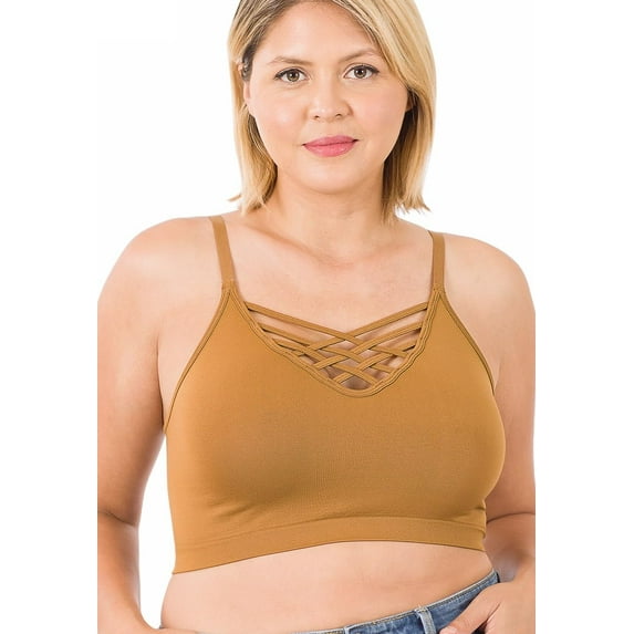 J. METHOD Women's Strappy Bralette – Front V Lattice Sports Bra with Removable Pads Padded Built-in Shelf Bandeau