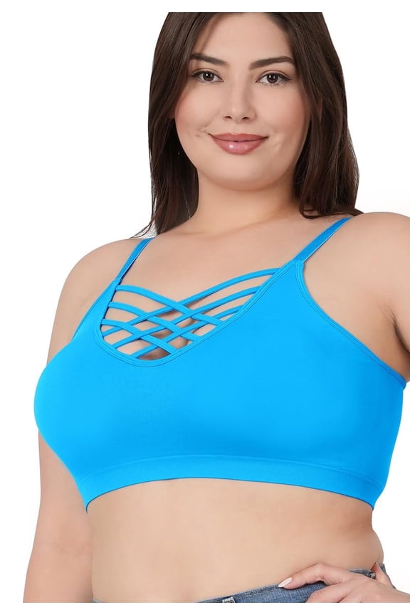 Women's Strappy Bralette – Front V Lattice Sports Bra with Removable Pads Padded Built-in Shelf Bandeau