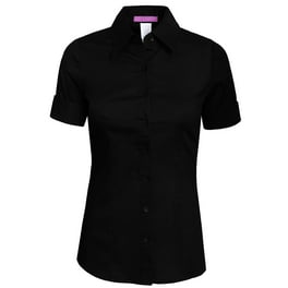 YYDGH Womens Short Sleeve Button DownShirts V Neck Collared Work Office Shirt Tops Blue L Walmart