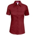 thumbnail image 1 of J. METHOD Women's Tailored Button Down Shirt Cuffed Short Sleeve Stretch Collar Office Work Formal Casual Basic Blouse Top NEWT06 Burgundy XL, 1 of 5