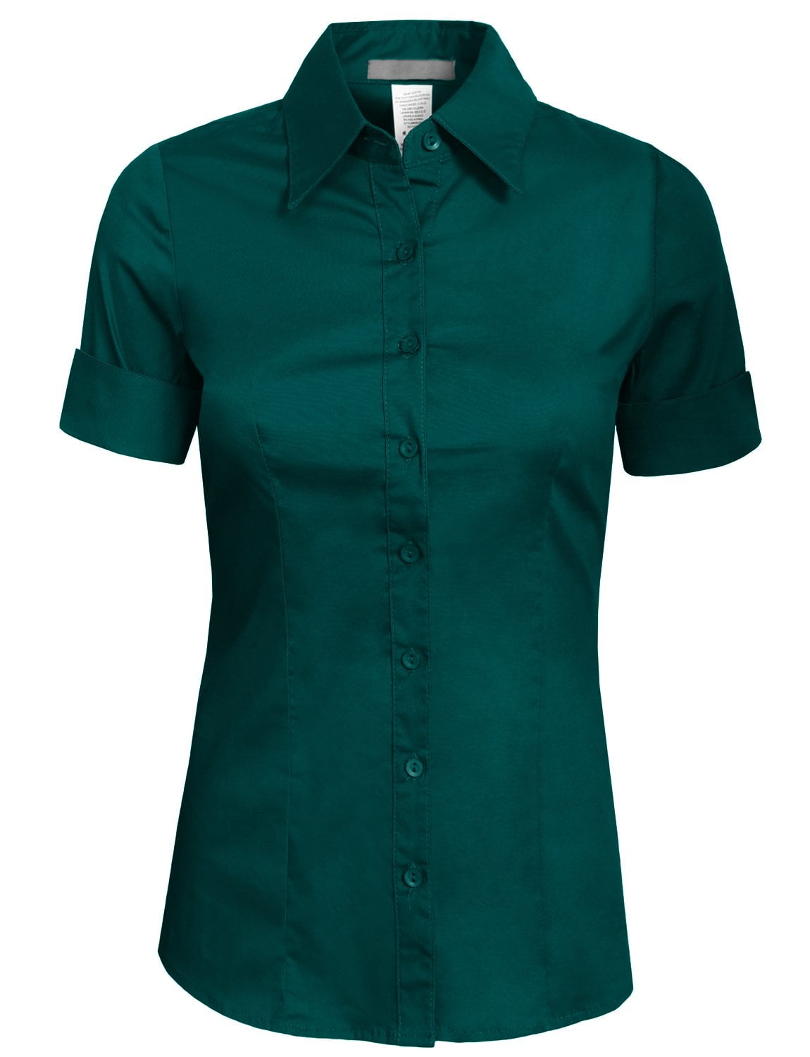 METHOD Women's Tailored Button Down Shirt Cuffed Short Sleeve