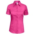 thumbnail image 1 of J. METHOD Women's Tailored Button Down Shirt Cuffed Short Sleeve Stretch Collar Office Work Formal Casual Basic Blouse Top NEWT06 Hot Pink L, 1 of 5