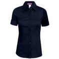 thumbnail image 1 of J. METHOD Women's Tailored Button Down Shirt Cuffed Short Sleeve Stretch Collar Office Work Formal Casual Basic Blouse Top NEWT06 Navy Blue L, 1 of 5