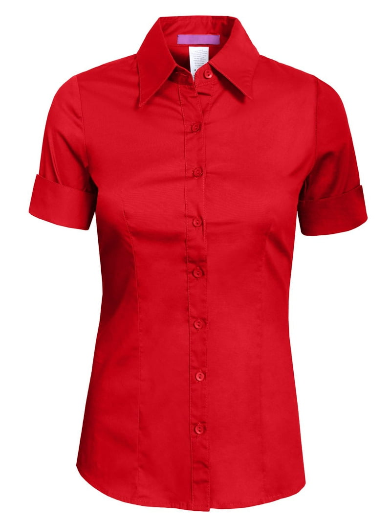 METHOD Women's Tailored Button Down Shirt Cuffed Short Sleeve