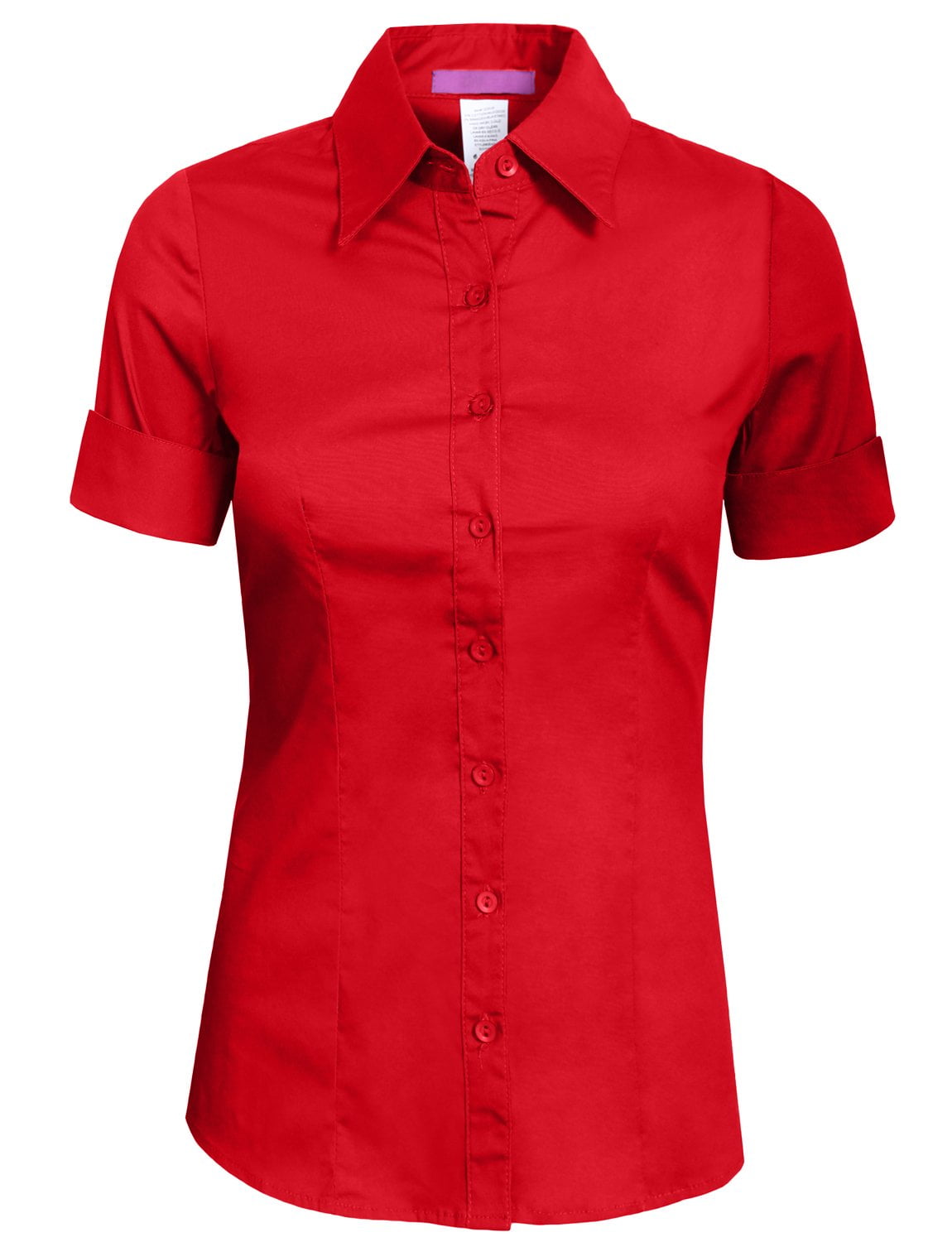 METHOD Women's Tailored Button Down Shirt Cuffed Short Sleeve