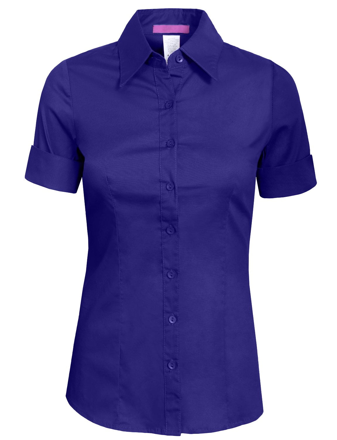 J. METHOD Women s Tailored Button Down Shirt Cuffed Short Sleeve Stretch Collar Office Work Formal Casual Basic Blouse Top NEWT06 Royal Blue 3X Walmart