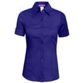 thumbnail image 1 of J. METHOD Women's Tailored Button Down Shirt Cuffed Short Sleeve Stretch Collar Office Work Formal Casual Basic Blouse Top NEWT06 Royal Blue L, 1 of 5