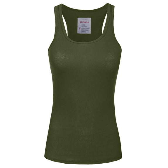 J. METHOD Women's Tank Top Sleeveless Racerback Basic Stretch Comfy Slim Fitted Ribbed Knit Tops Workout Yoga T Shirt NEWT386 Army Green 2X