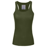 J. METHOD Women's Tank Top Sleeveless Racerback Basic Stretch Comfy Slim Fitted Ribbed Knit Tops Workout Yoga T Shirt NEWT386 Army Green S