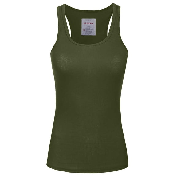 J. METHOD Women's Tank Top Sleeveless Racerback Basic Stretch Comfy Slim Fitted Ribbed Knit Tops Workout Yoga T Shirt NEWT386 Army Green S