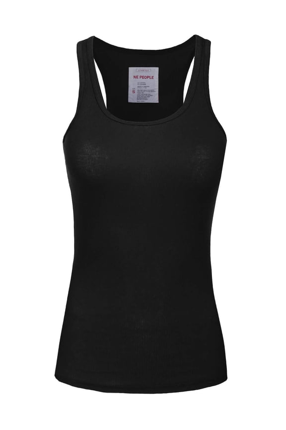 Women's Tank Top Sleeveless Racerback Basic Stretch Comfy Slim Fitted Ribbed Knit Tops Workout Yoga T Shirt NEWT386 Black 2X