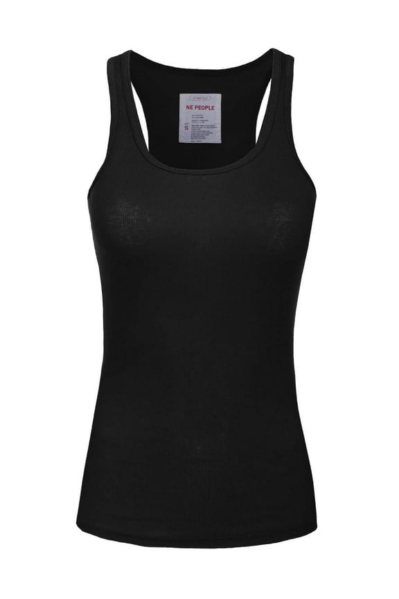 Women's Tank Top Sleeveless Racerback Basic Stretch Comfy Slim Fitted Ribbed Knit Tops Workout Yoga T Shirt NEWT386 Black 3X