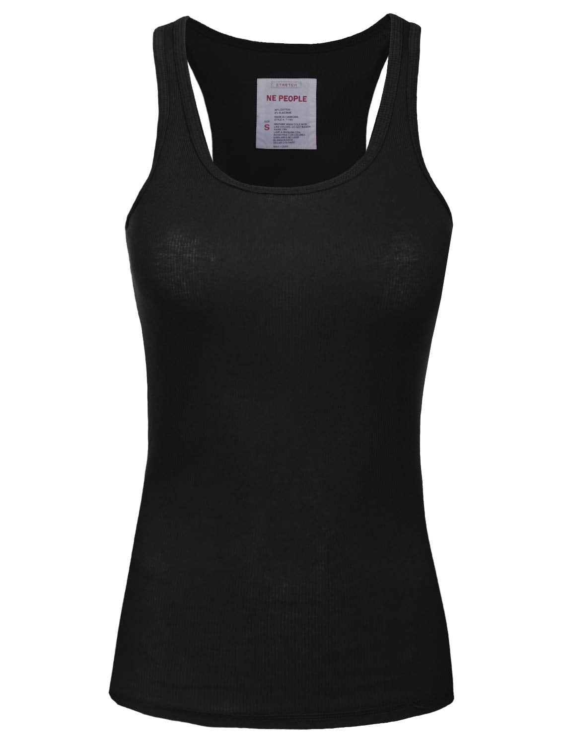 Women's Tank Top Sleeveless Racerback Basic Stretch Comfy Slim Fitted Ribbed Knit Tops Workout Yoga T Shirt NEWT386 Black M