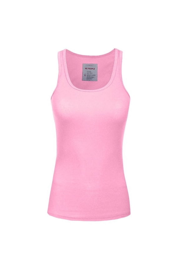 Women's Tank Top Sleeveless Racerback Basic Stretch Comfy Slim Fitted Ribbed Knit Tops Workout Yoga T Shirt NEWT386 Bright Pink XL