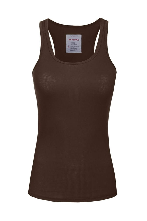 Women's Tank Top Sleeveless Racerback Basic Stretch Comfy Slim Fitted Ribbed Knit Tops Workout Yoga T Shirt NEWT386 Brown 3X