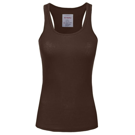 J. METHOD Women's Tank Top Sleeveless Racerback Basic Stretch Comfy Slim Fitted Ribbed Knit Tops Workout Yoga T Shirt NEWT386 Brown XL