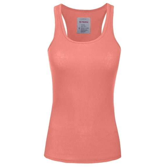 J. METHOD Women's Tank Top Sleeveless Racerback Basic Stretch Comfy Slim Fitted Ribbed Knit Tops Workout Yoga T Shirt NEWT386 Coral 2X