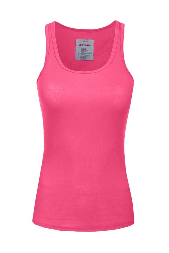 Women's Tank Top Sleeveless Racerback Basic Stretch Comfy Slim Fitted Ribbed Knit Tops Workout Yoga T Shirt NEWT386 Fuchsia L