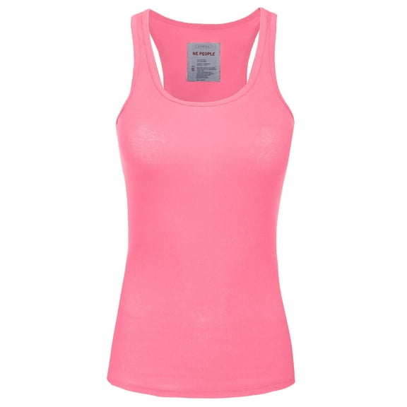 J. METHOD Women's Tank Top Sleeveless Racerback Basic Stretch Comfy Slim Fitted Ribbed Knit Tops Workout Yoga T Shirt NEWT386 Neon Pink L