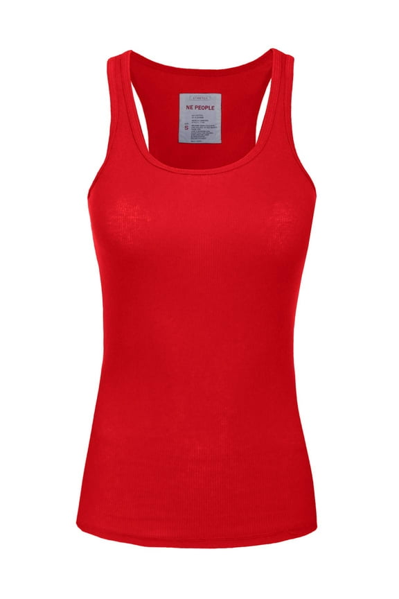 Women's Tank Top Sleeveless Racerback Basic Stretch Comfy Slim Fitted Ribbed Knit Tops Workout Yoga T Shirt NEWT386 Red S