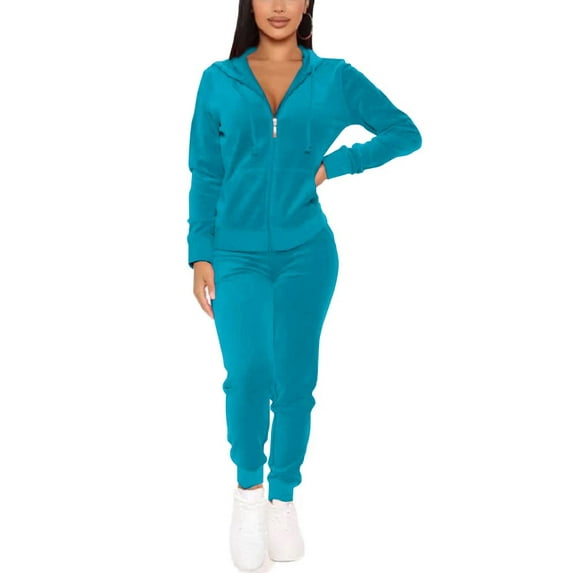 J. METHOD Women’s Tracksuit Set 2 Piece Outfit Velour Velvet Casual Zip Up Hoodie Jacket and Joggers Sweatpants Sweatsuit NEWTS18 Turquoise 1X